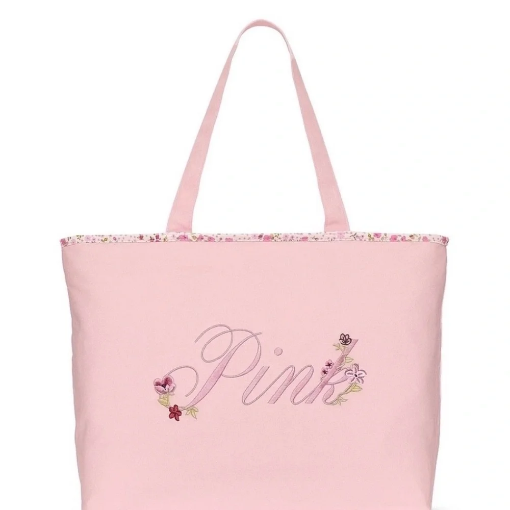 PINK Victoria's Secret Light Pink Floral Tote - Picture 1 of 4